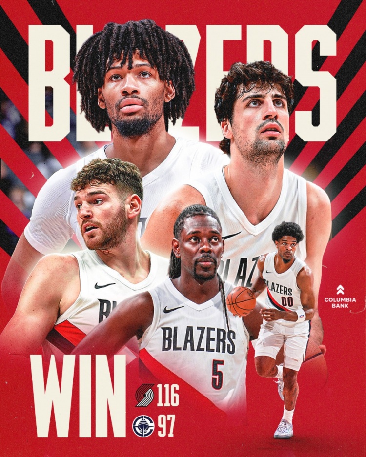 卡位战大胜快船！开拓者官推晒海报：BLAZERS WIN！！